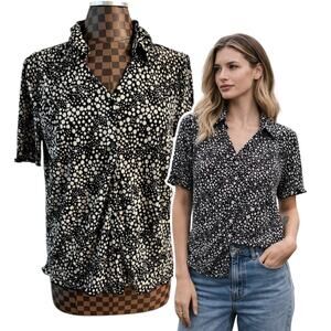 Joie Gauze Short Sleeve Blouse Size Medium Black White Polka Dot Preppy Boho Top